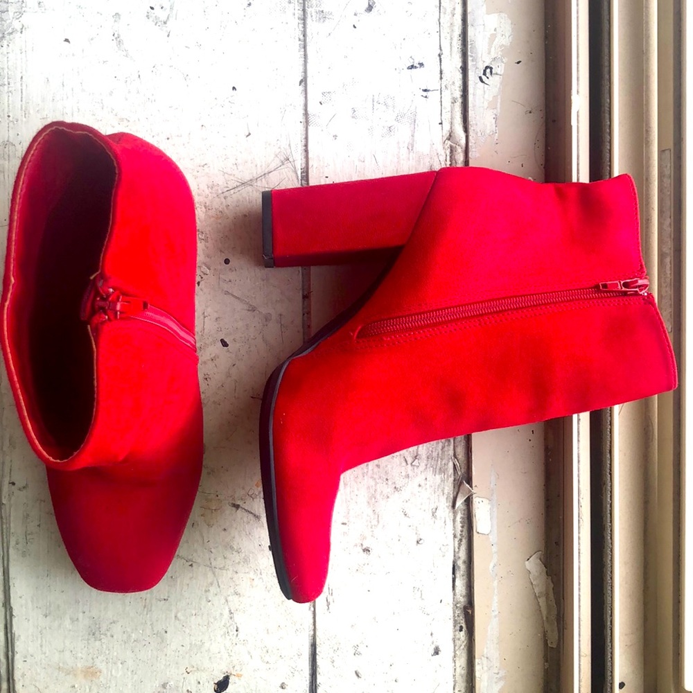 Cherry red heel boots (WORN ONCE ON HALLOWEEN)